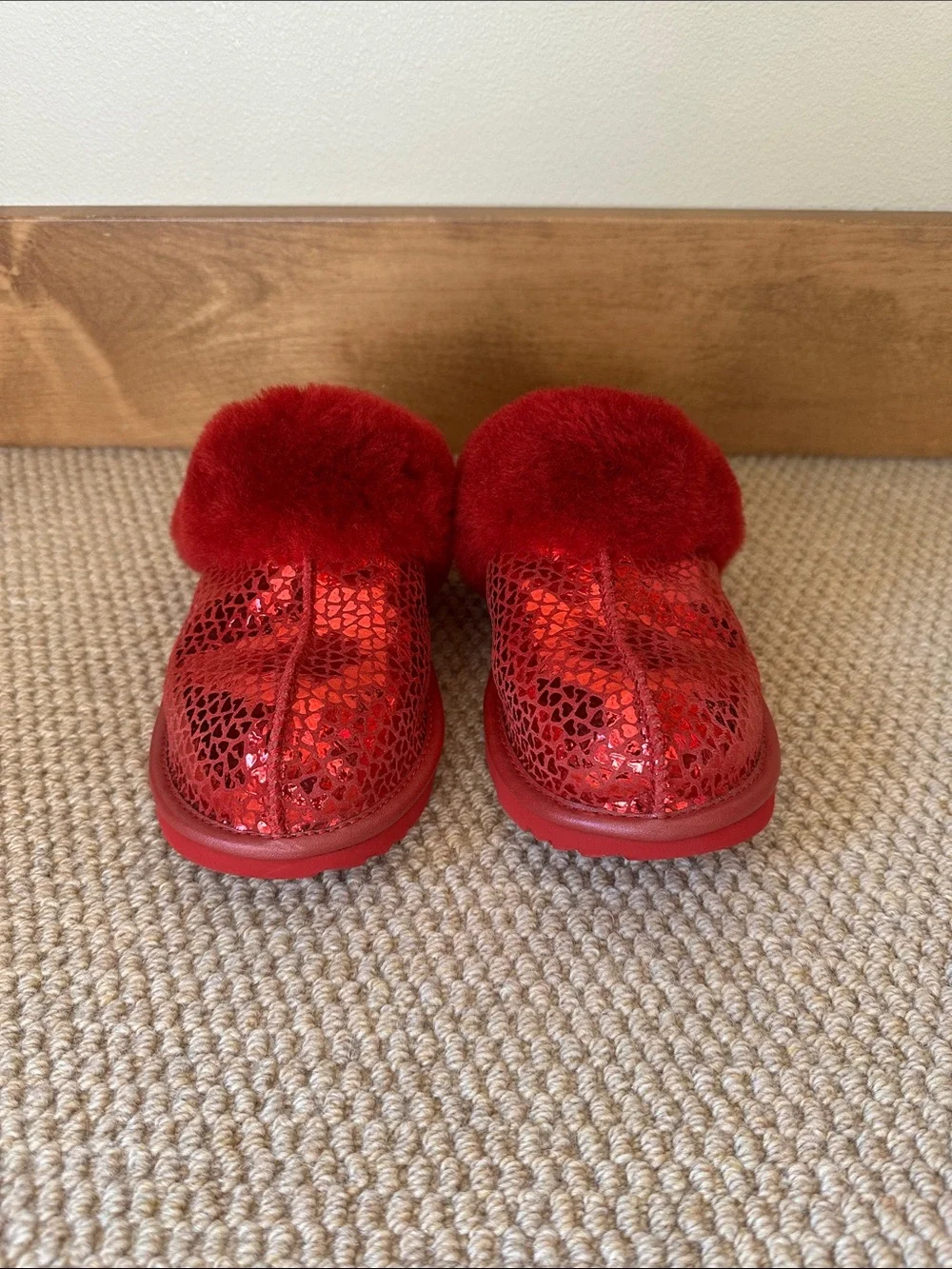 Red Sparkle Faux Fur Slippers
